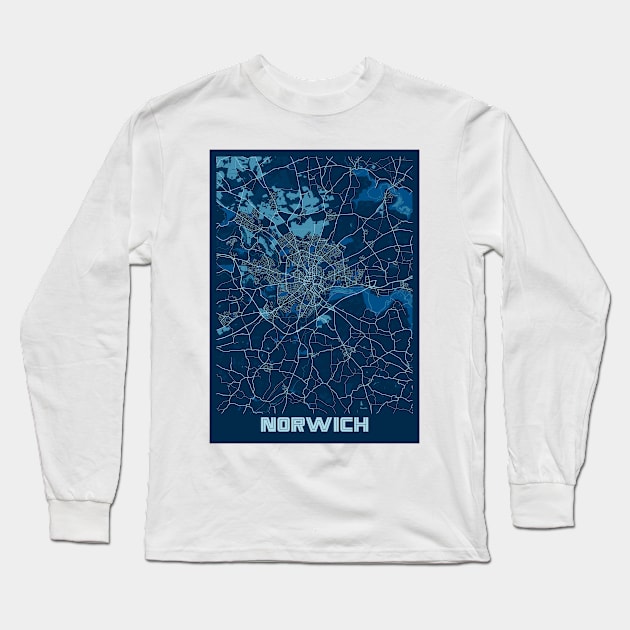 Norwich - United Kingdom Peace City Map Long Sleeve T-Shirt by tienstencil